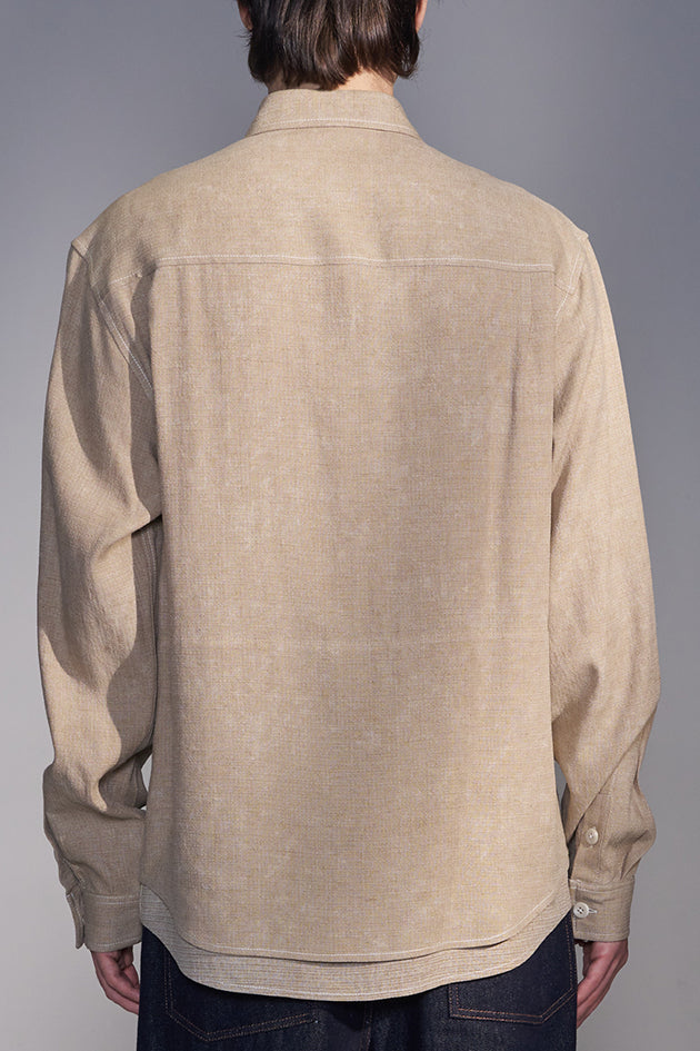 Washed-Dyed Denim Shirt with Layered Hem