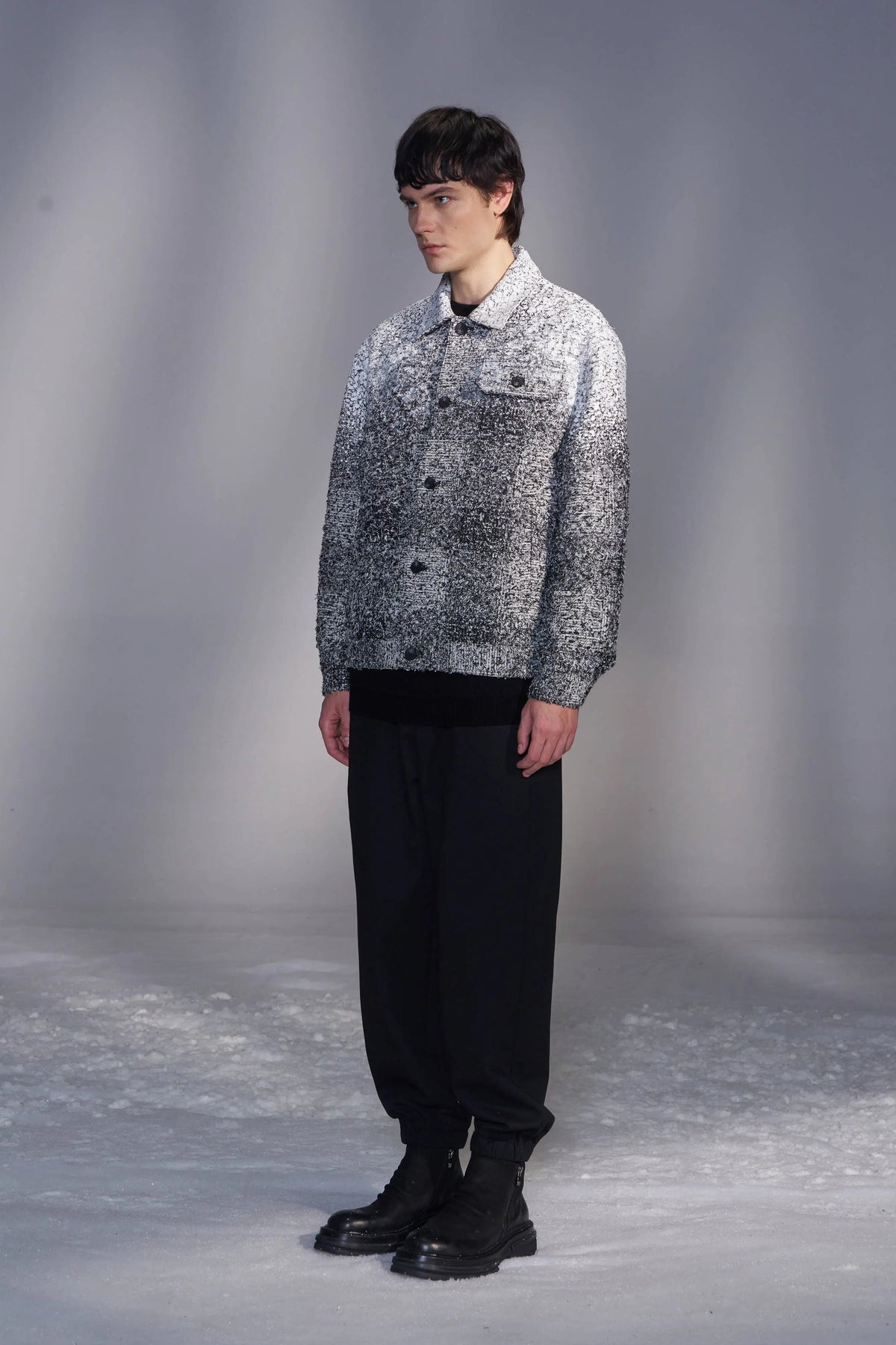Textured Check Jacket in Snow Print
