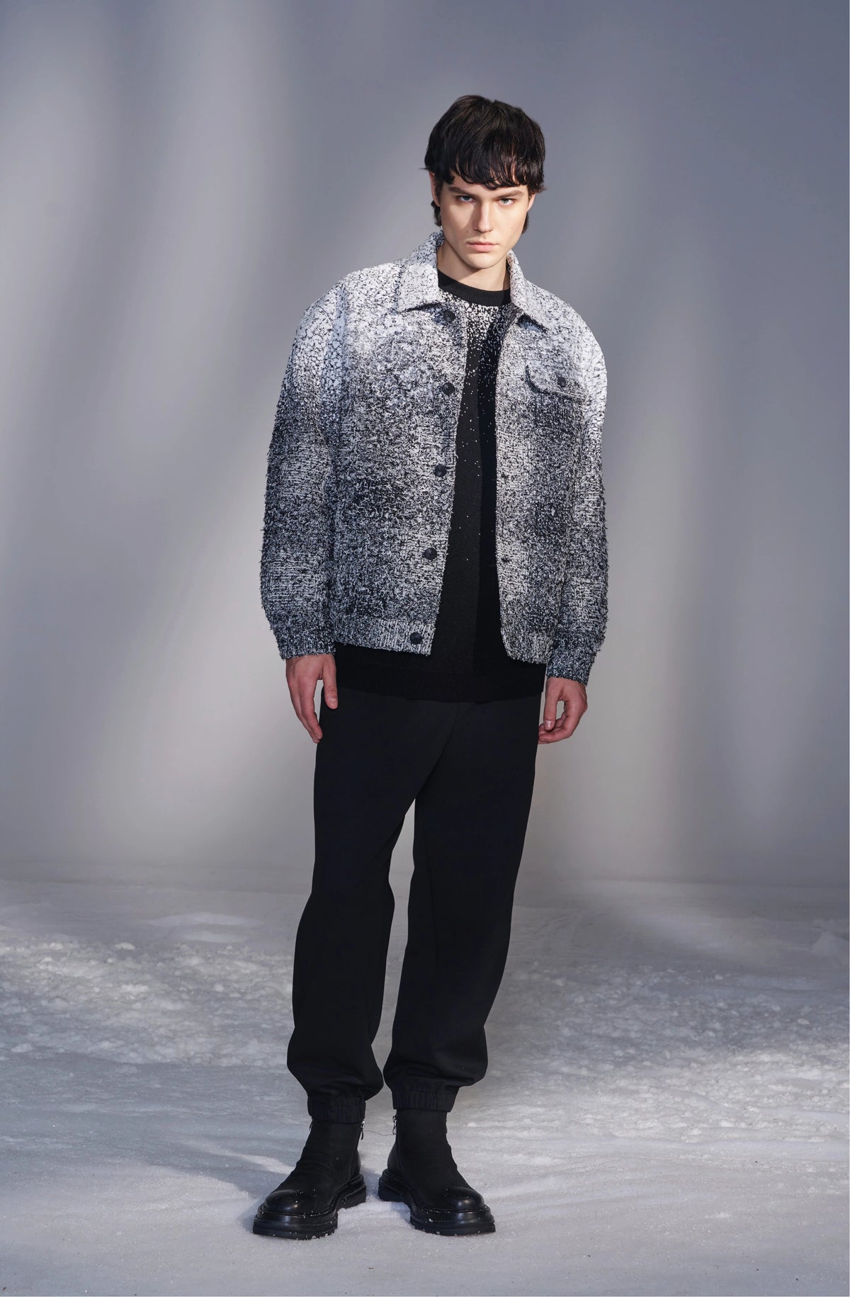 Textured Check Jacket in Snow Print