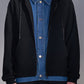Hooded Knit Jacket with Faux Denim Layers