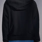 Hooded Knit Jacket with Faux Denim Layers