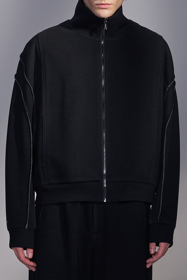 Stand-Collar Knit Zip-Up Jacket