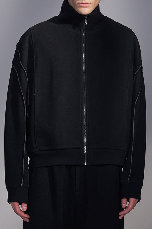 Stand-Collar Knit Zip-Up Jacket