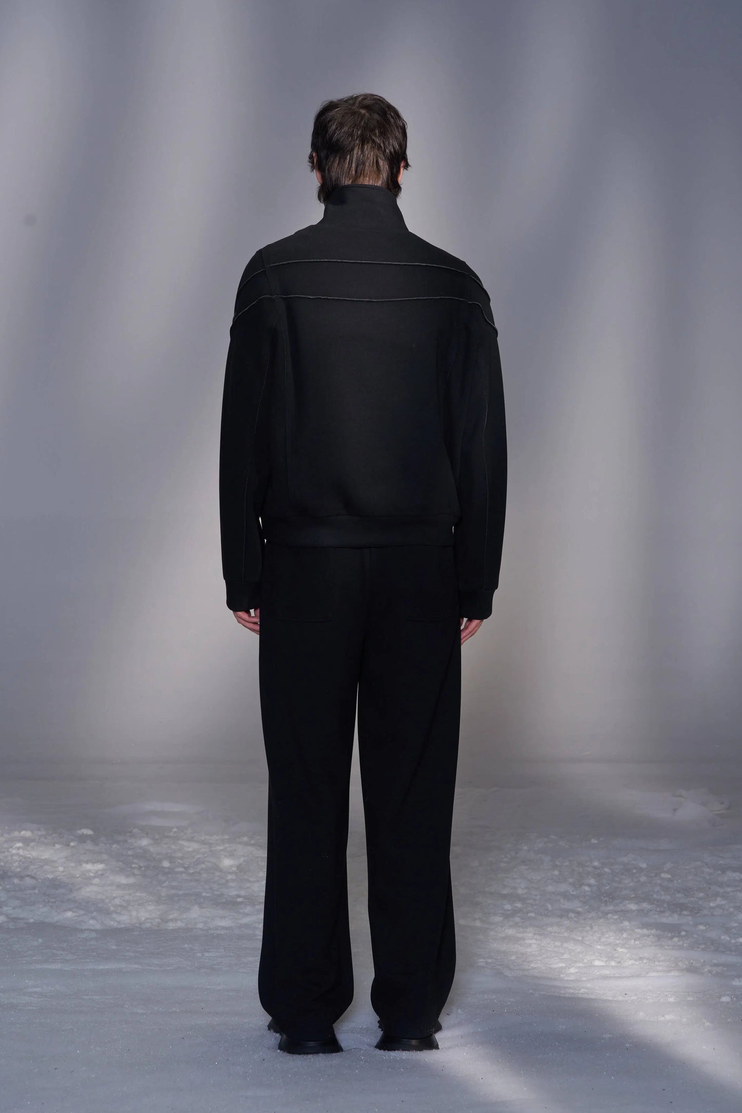 Stand-Collar Knit Zip-Up Jacket