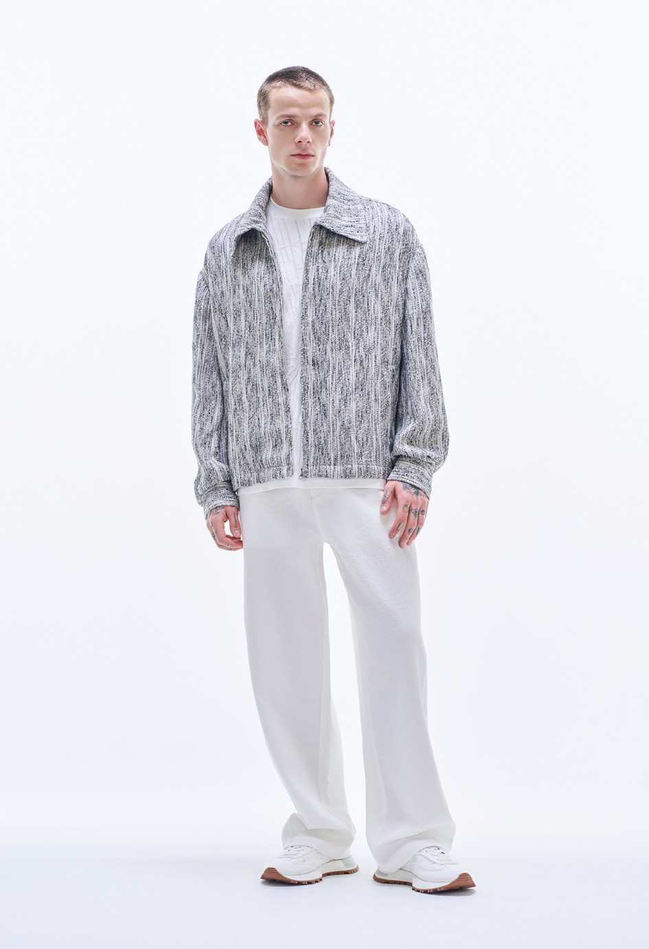 Cotton Tweed Zipper Jacket