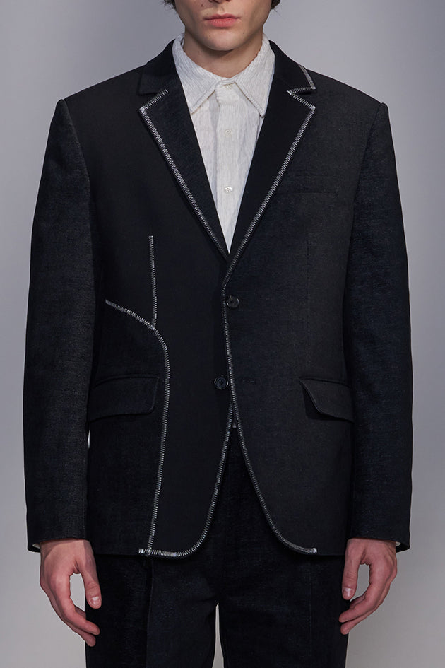 Deconstructed Contrast-Fabric Blazer