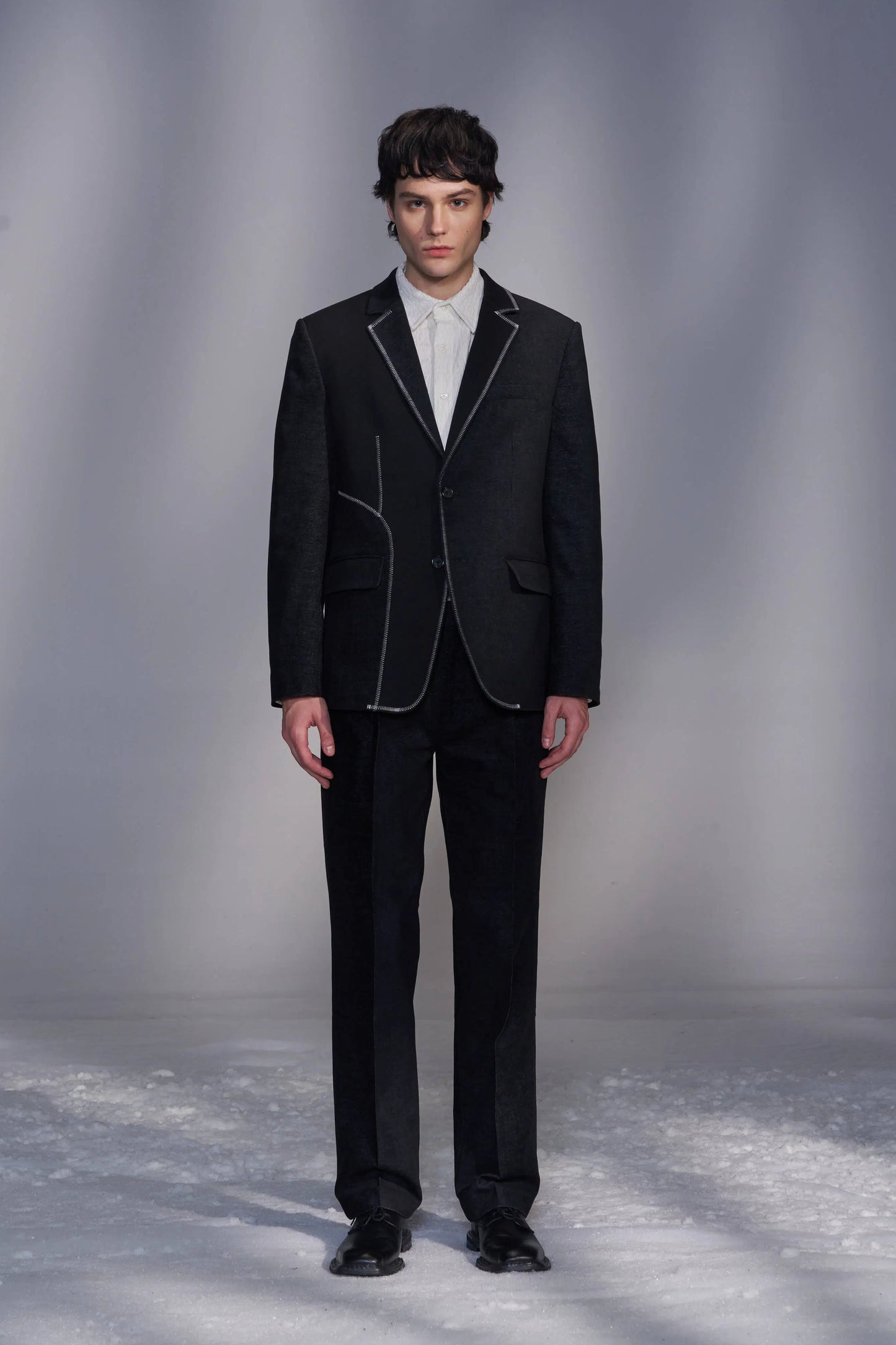 Deconstructed Contrast-Fabric Blazer