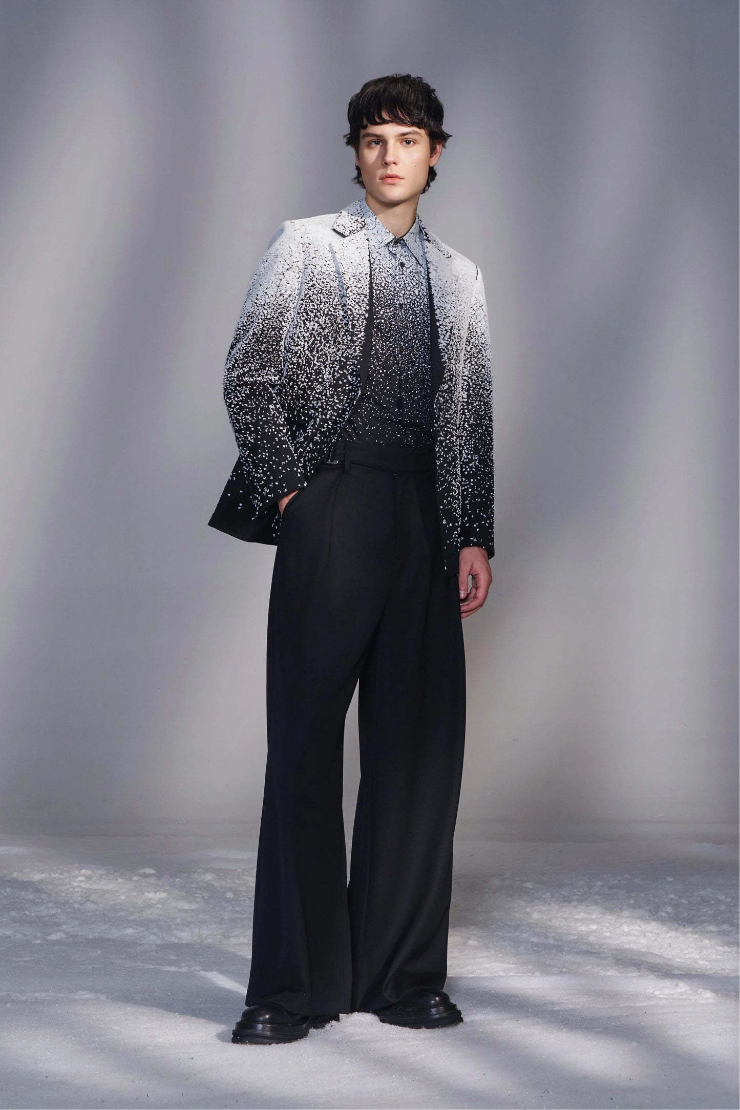 Snowflake-Embroidered Wool Blazer