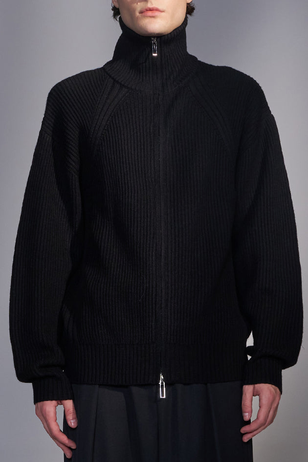 Zip-Up Wool Stand-Collar Cardigan