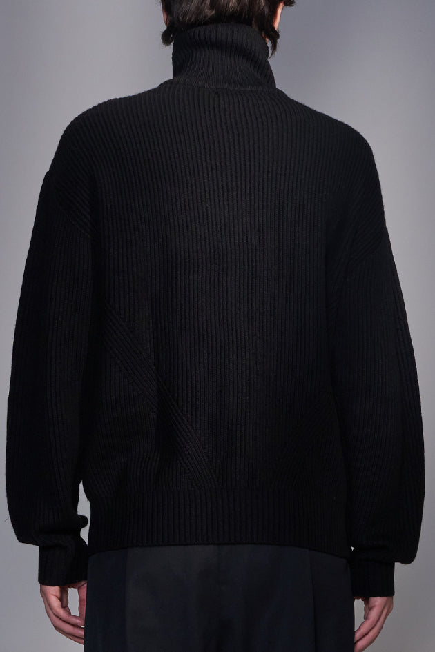 Zip-Up Wool Stand-Collar Cardigan