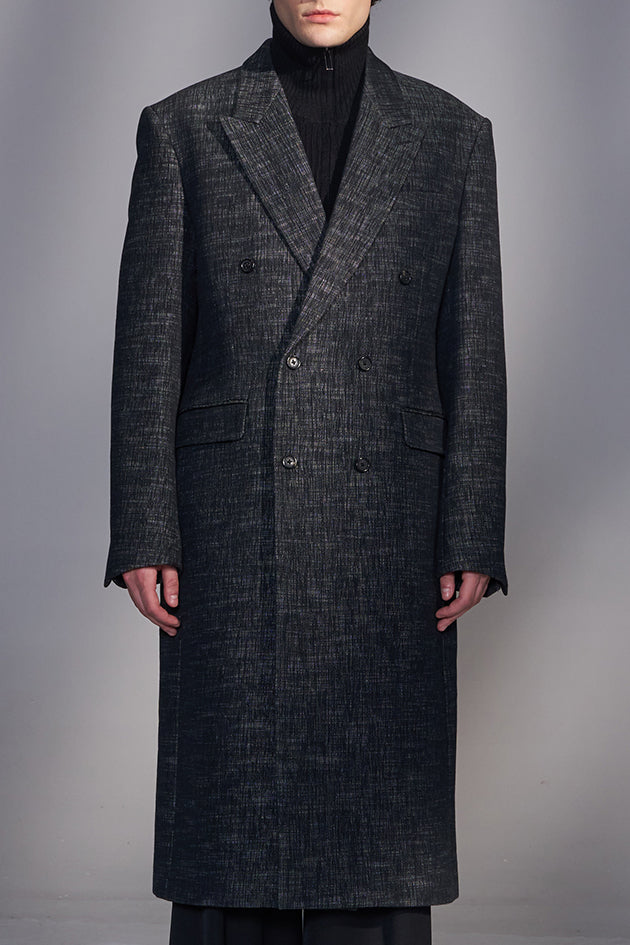 Faux Denim Double-Breasted Coat