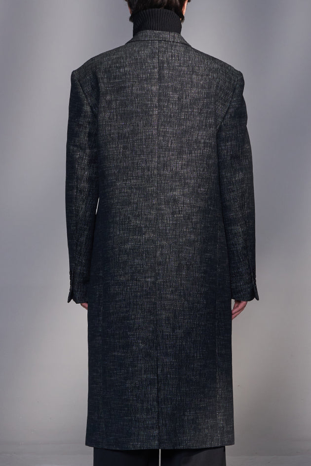 Faux Denim Double-Breasted Coat