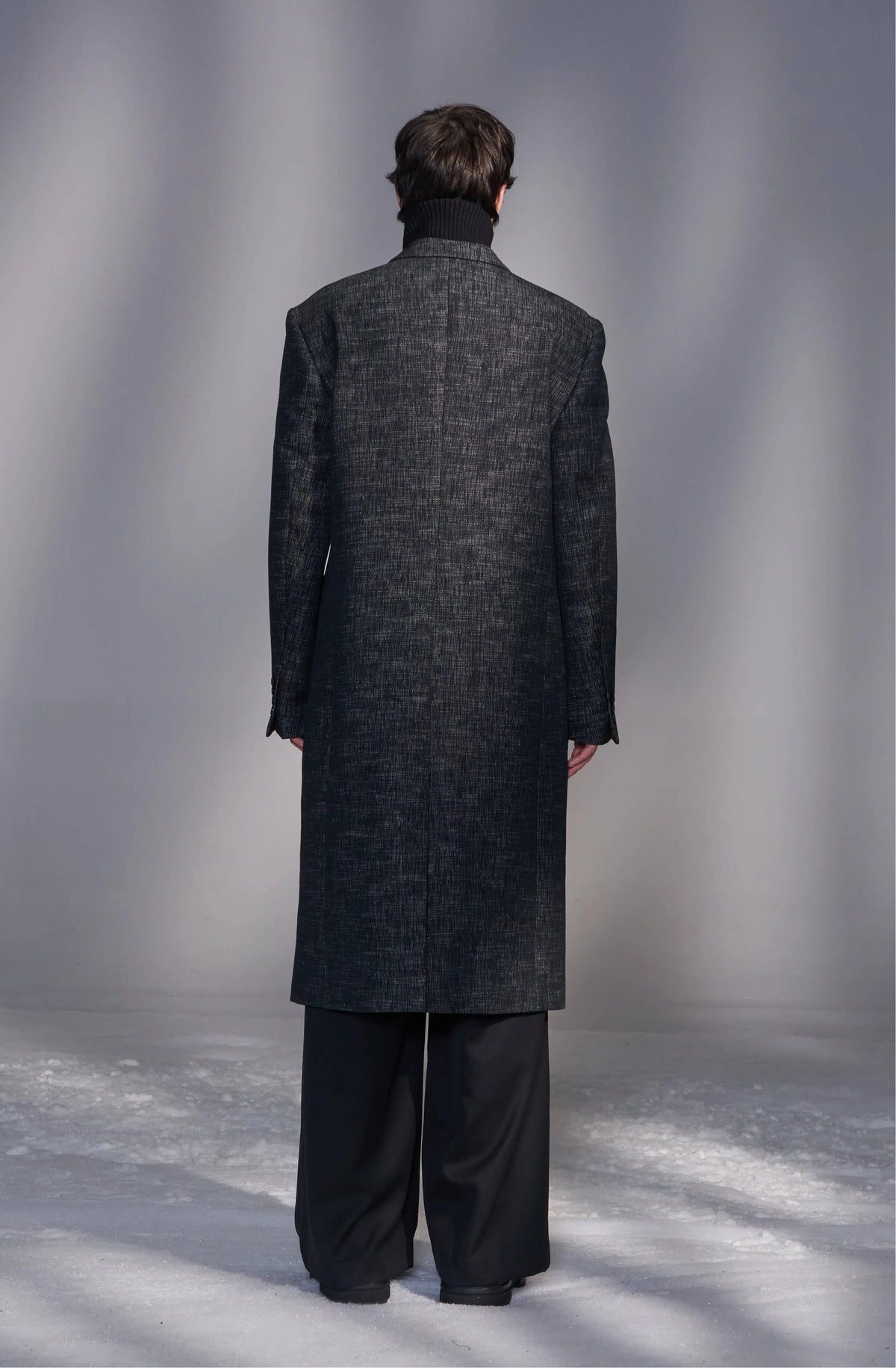 Faux Denim Double-Breasted Coat