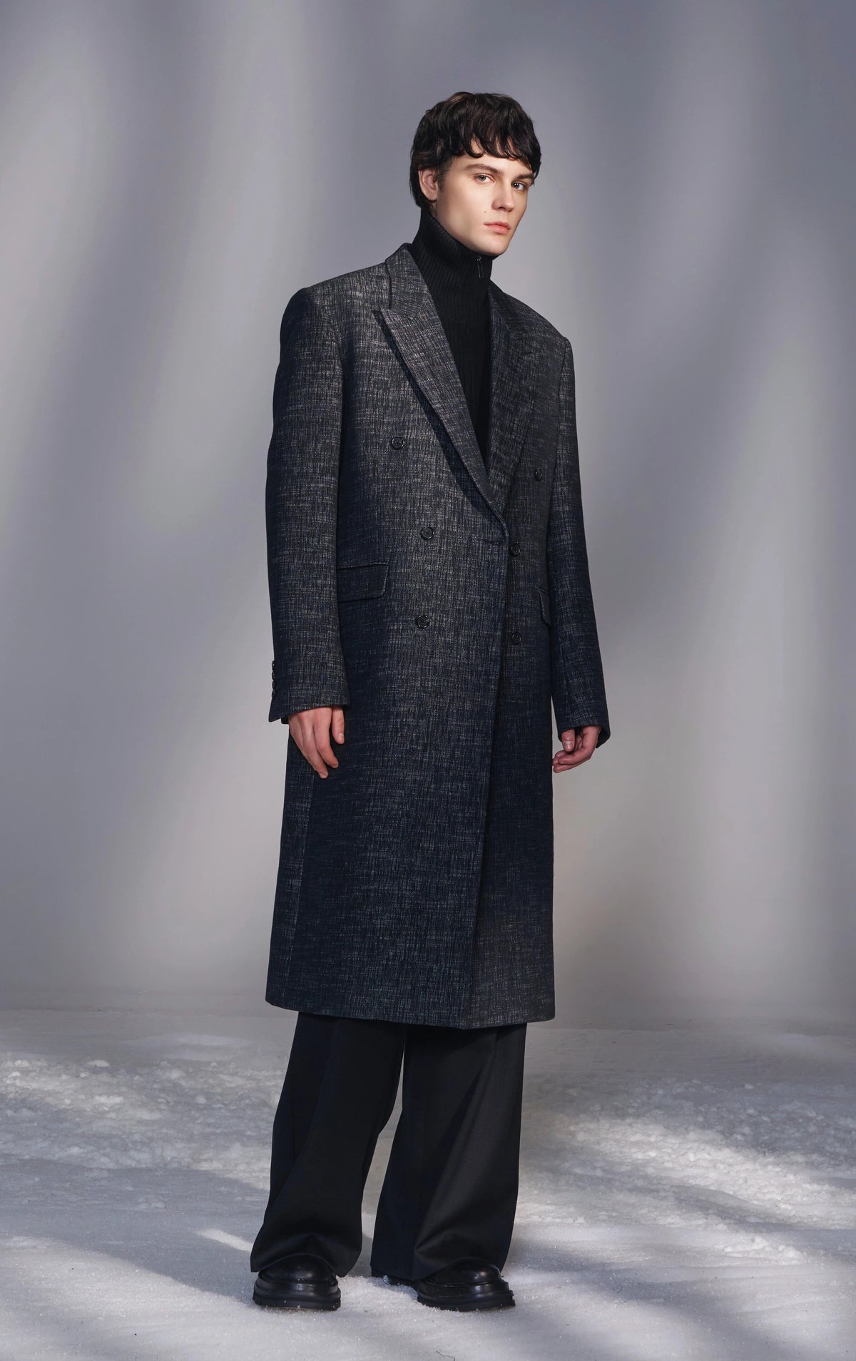 Faux Denim Double-Breasted Coat