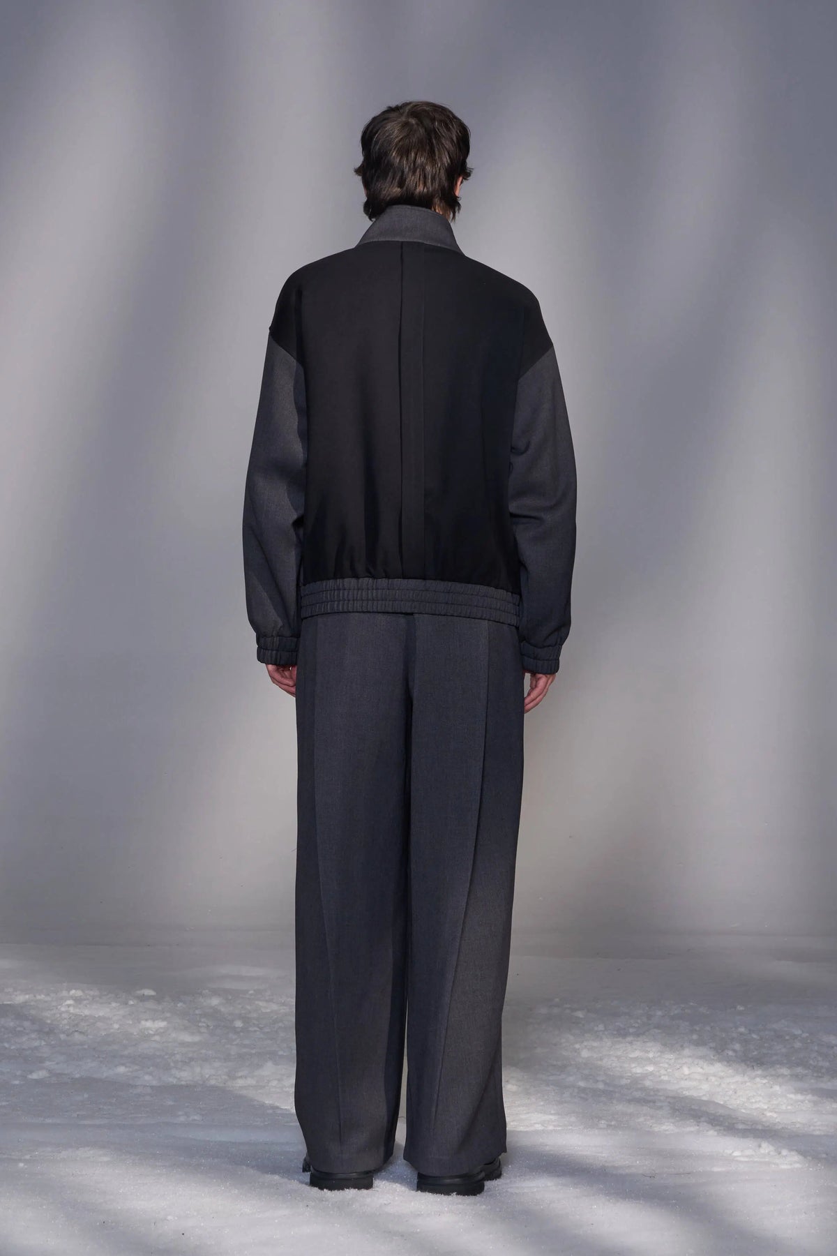 Stand-Collar Pleated Zip-Up Jacket