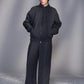 Stand-Collar Pleated Zip-Up Jacket