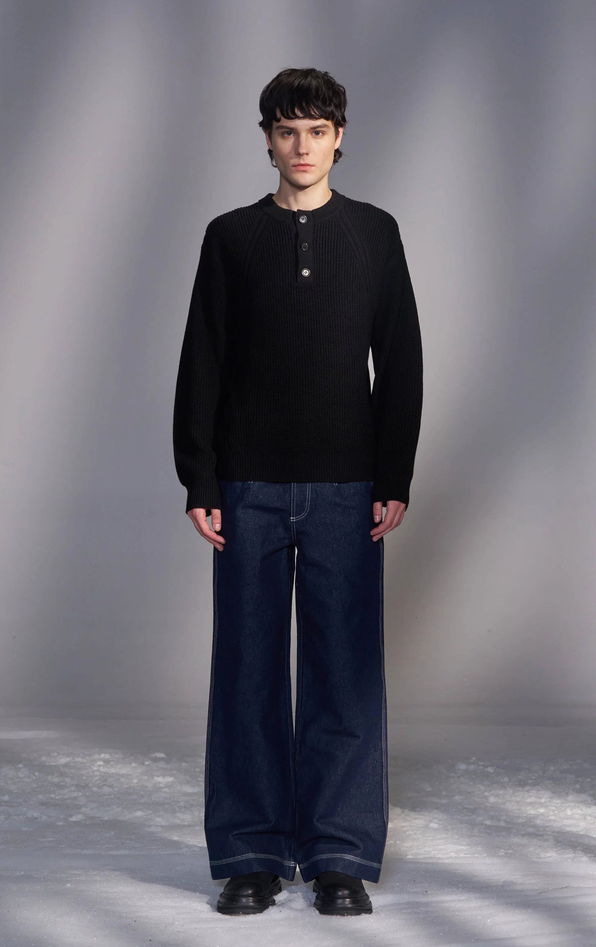 Quarter-Button Wool Sweater