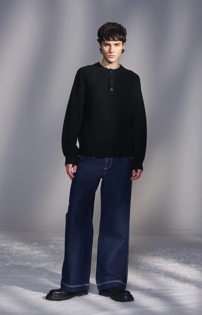 Quarter-Button Wool Sweater