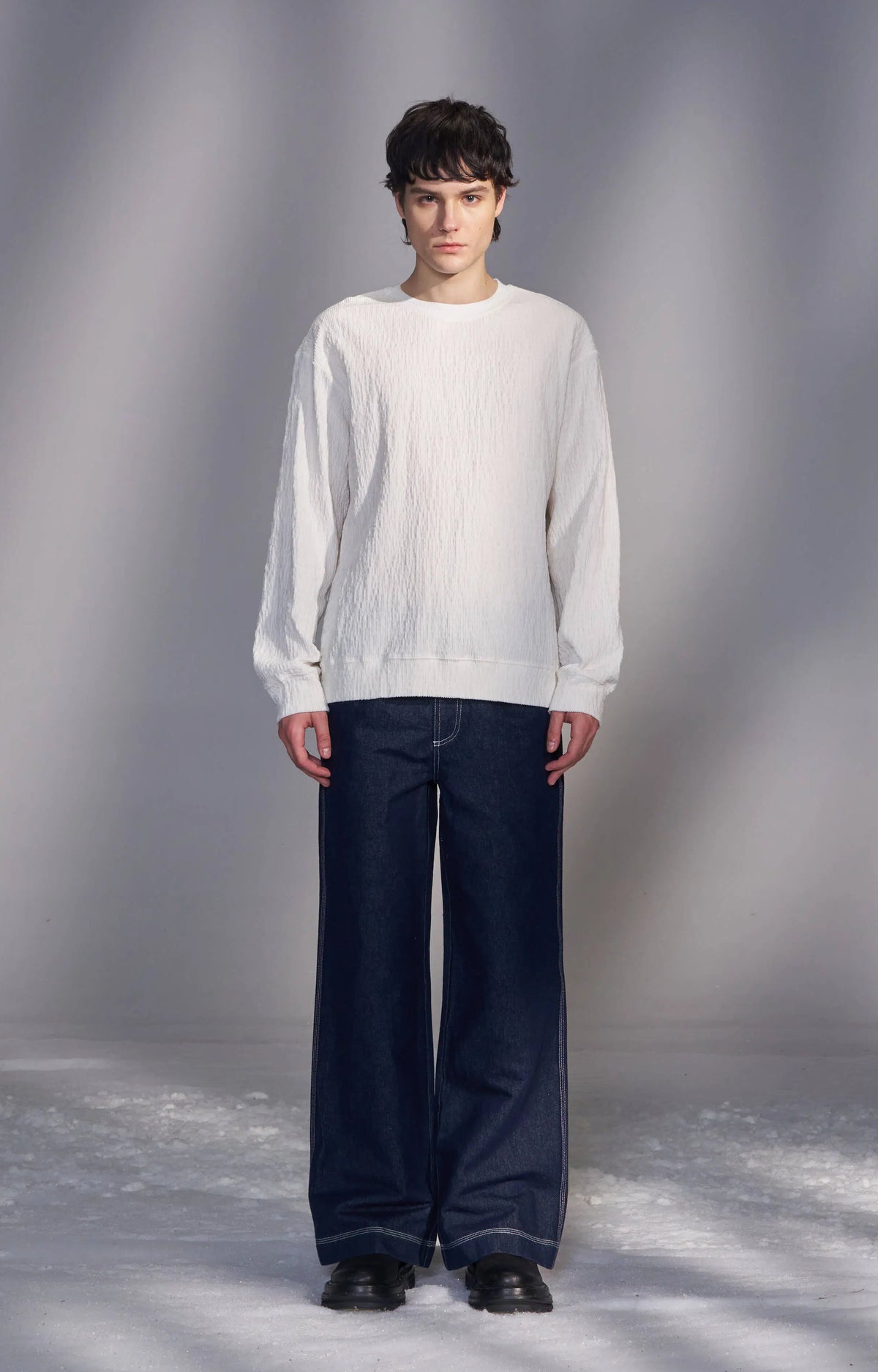 Smocked Corduroy Long Sleeve T-Shirt