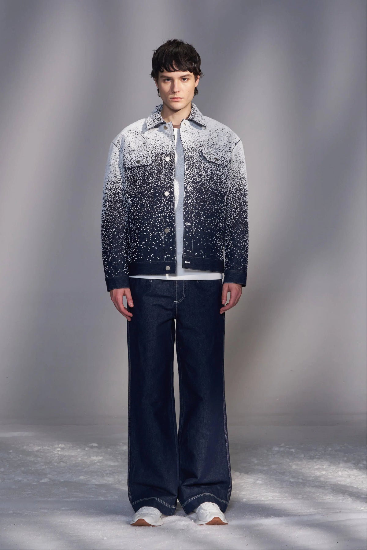 Snowflake-Embroidered Denim Jacket