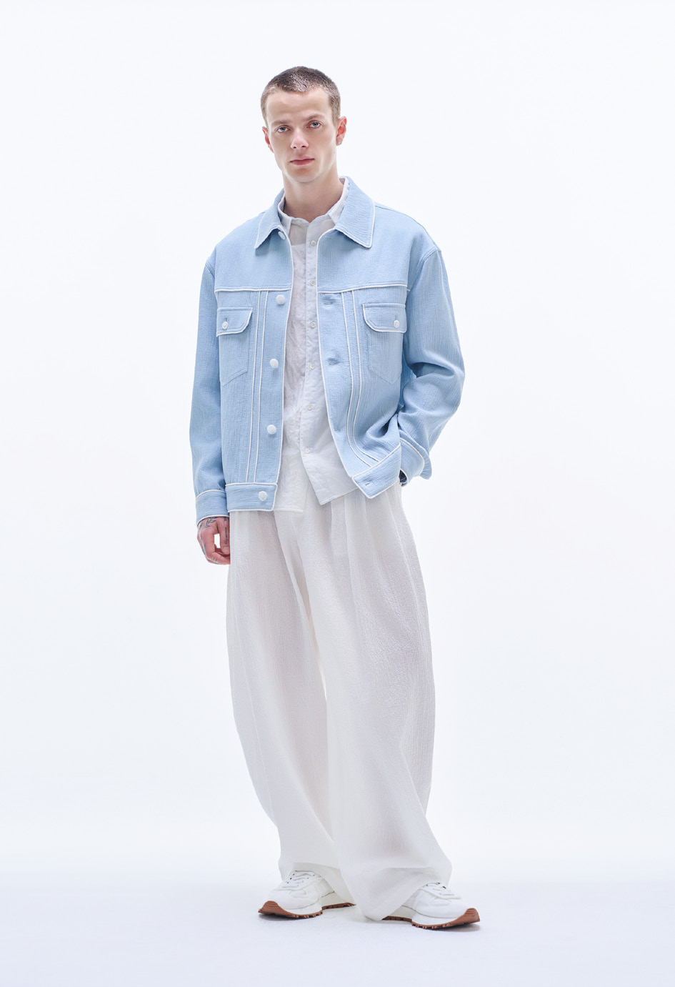 Crepe Cotton Jacket With Piping