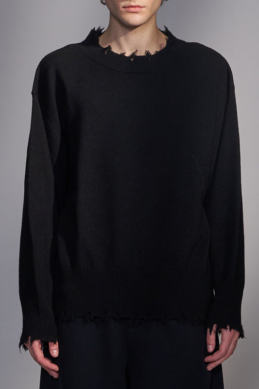 Raw-Edge Collar & Hem Wool Sweater