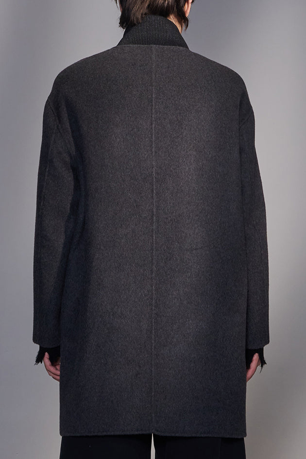 Double-Face Wool Zip-Up Coat with Rib Collar