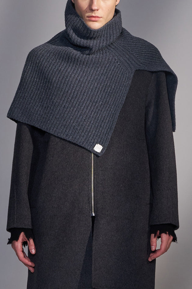 Wool Ribbed High-Neck Cape