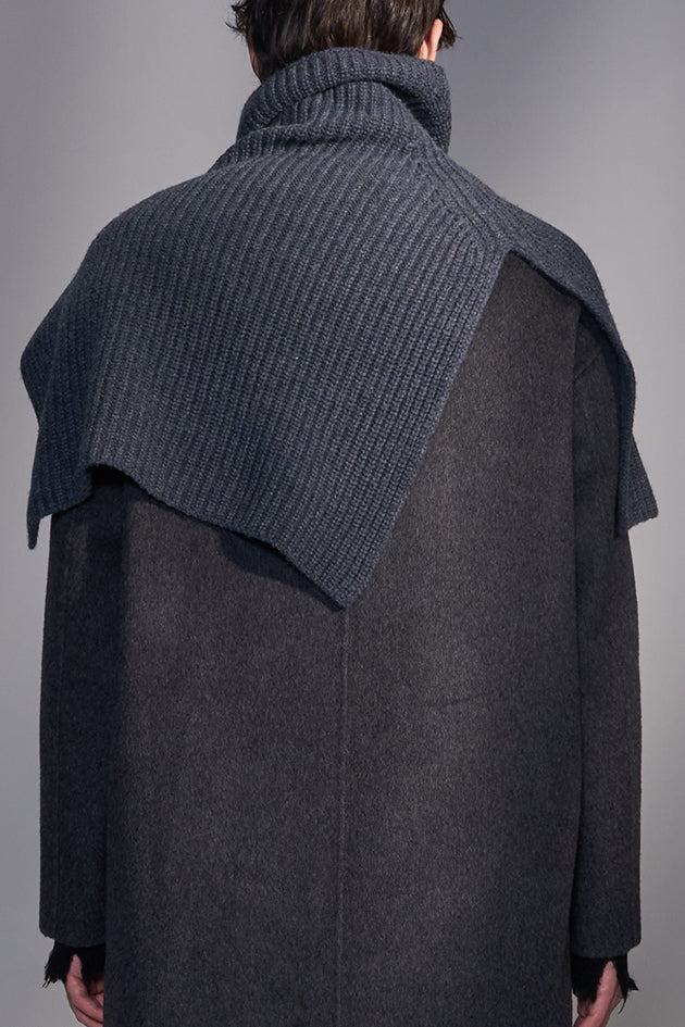 Wool Ribbed High-Neck Cape