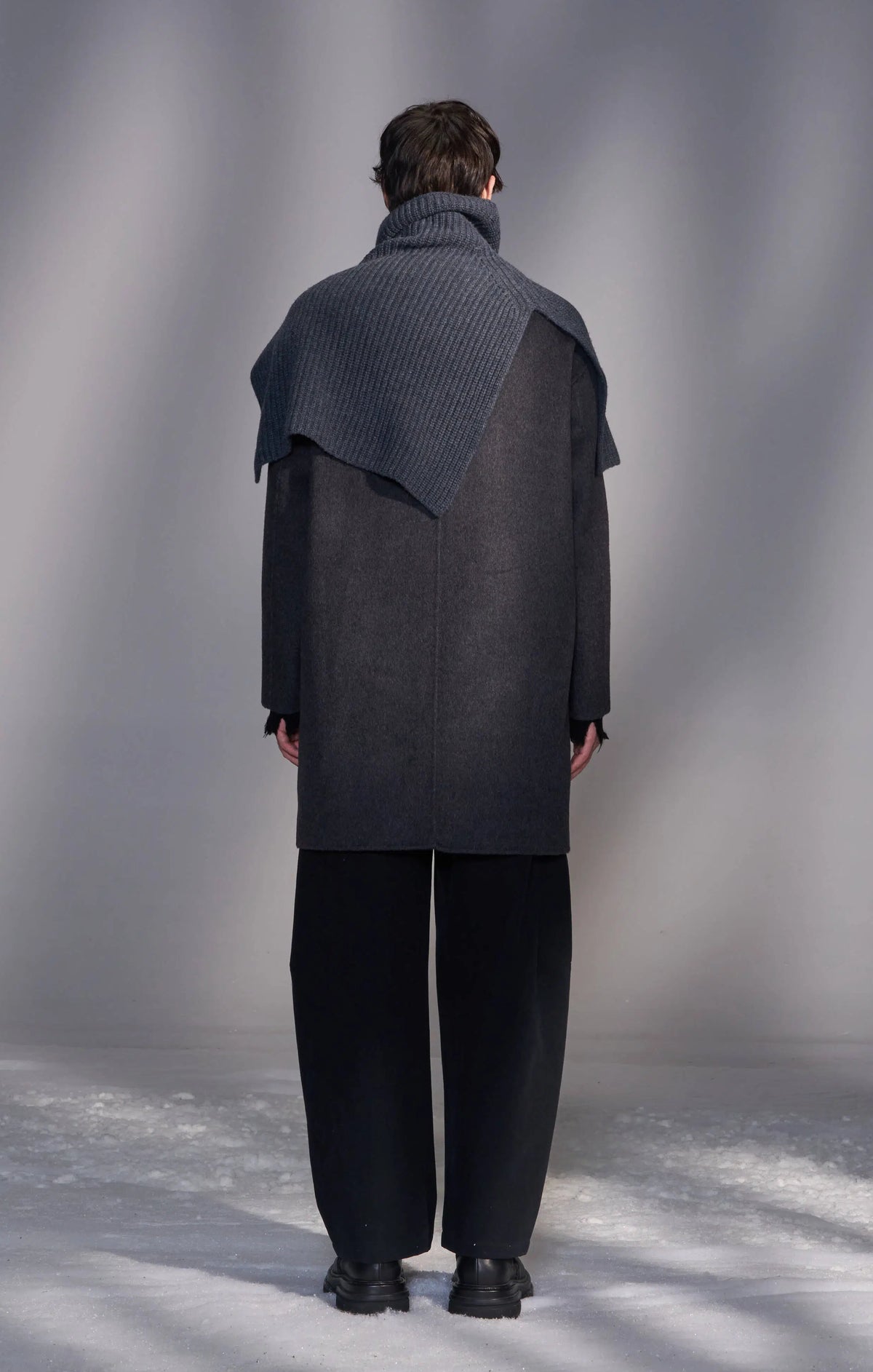 Wool Ribbed High-Neck Cape