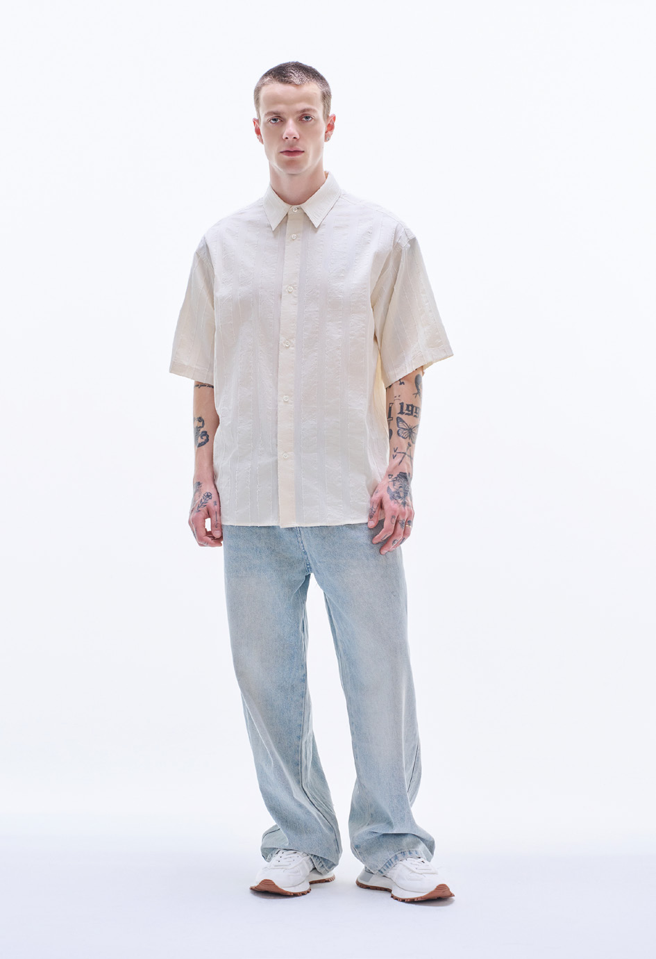 Stripe Textured Short Sleeve Shirt