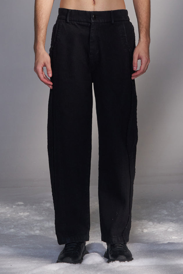 Balloon-Fit Raw-Edge Pants
