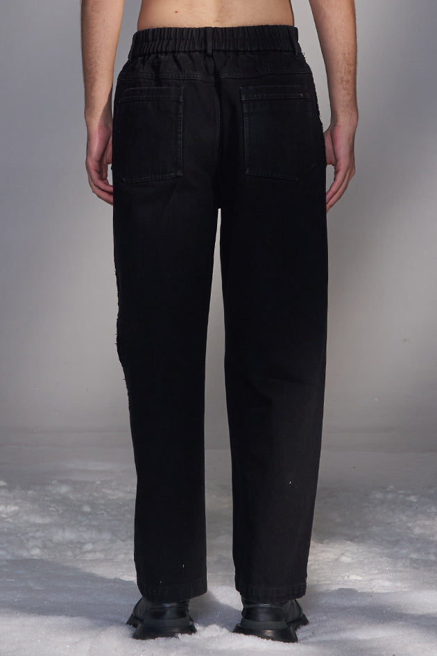 Balloon-Fit Raw-Edge Pants