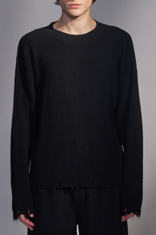 Ribbed Sweater with Raw-Edge Hem and Cuffs