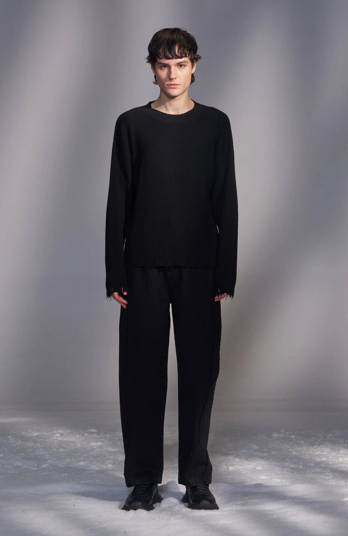 Balloon-Fit Raw-Edge Pants