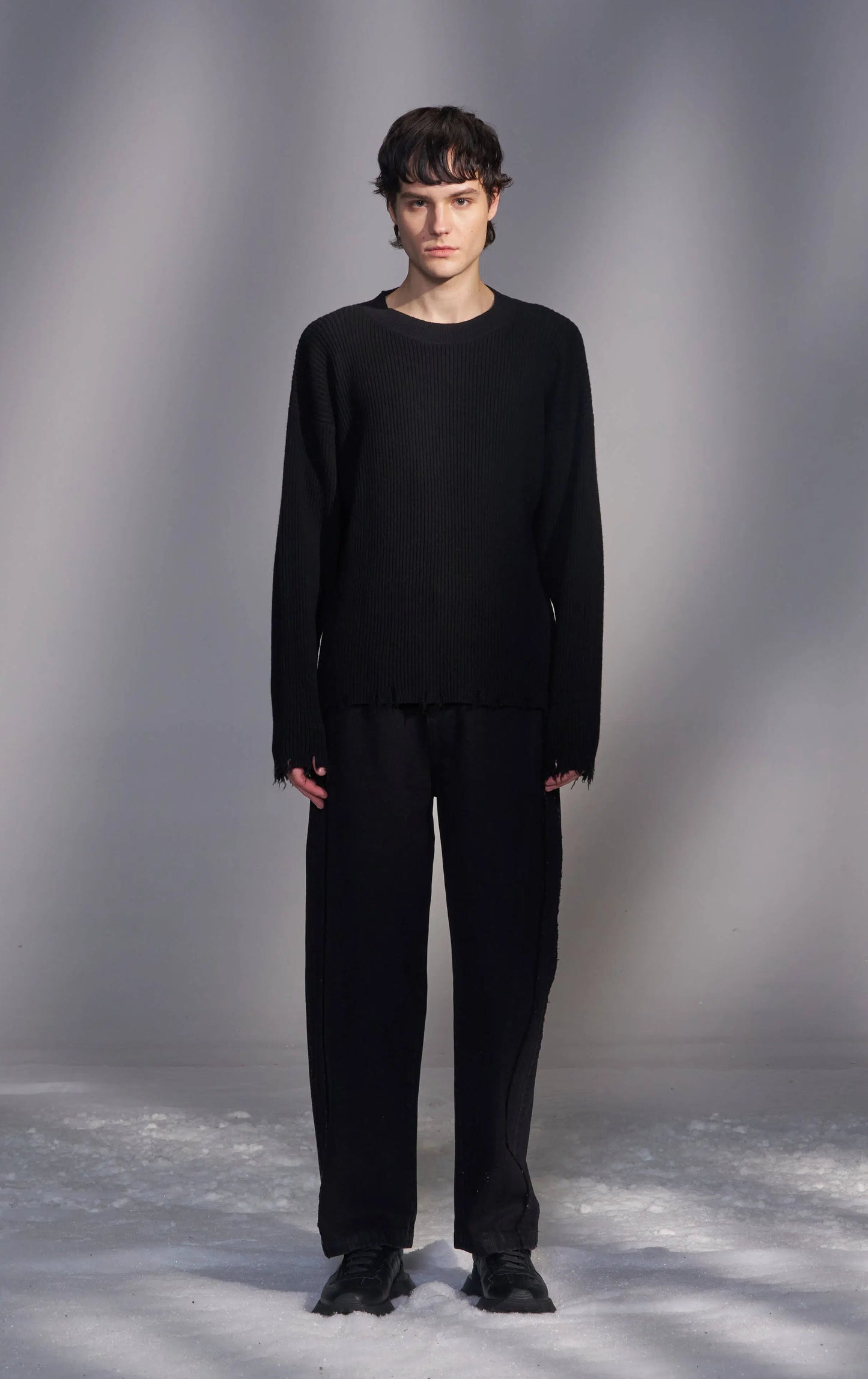 Ribbed Sweater with Raw-Edge Hem and Cuffs