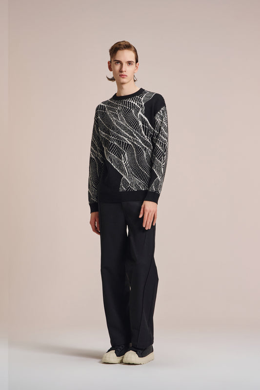 Wire Wave Pattern Wool Sweater