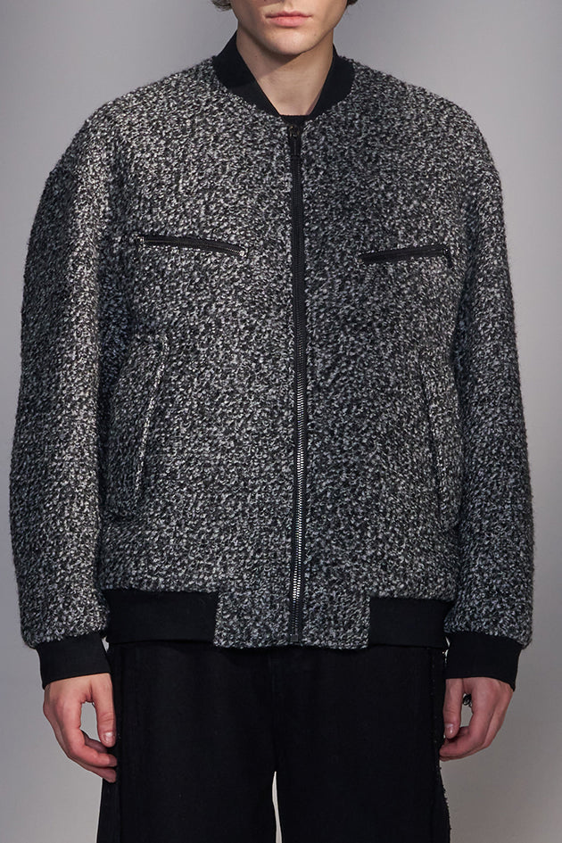 Bouclé Zip-Up Bomber Jacket