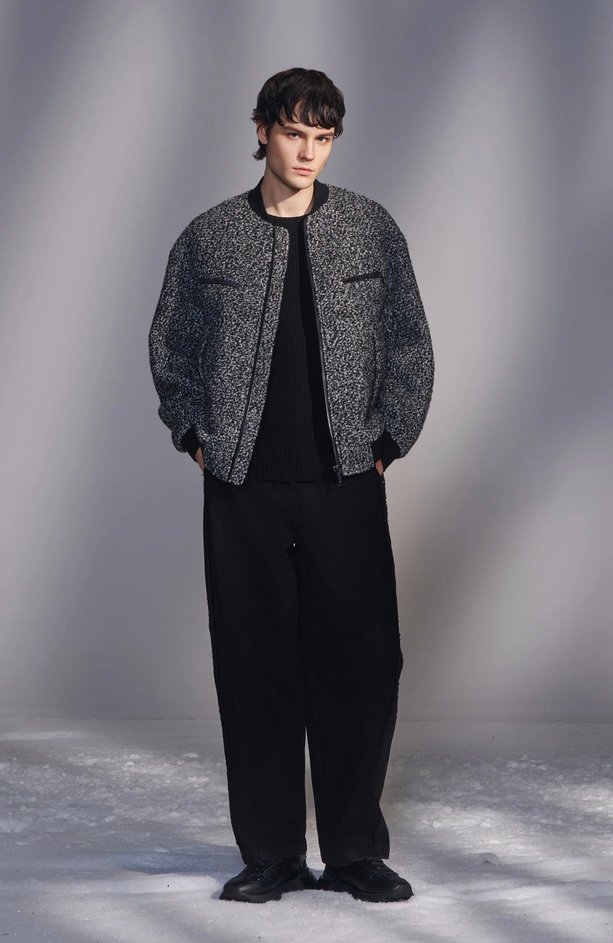 Bouclé Zip-Up Bomber Jacket