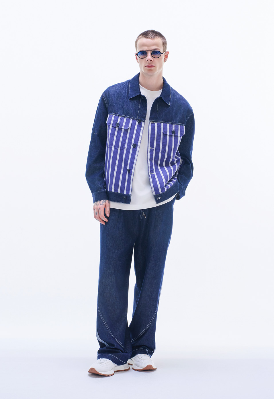 Denim Jacket Contract with Striped Linen