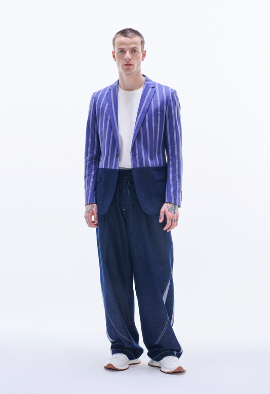 Striped Linen Blazer Contract With Denim