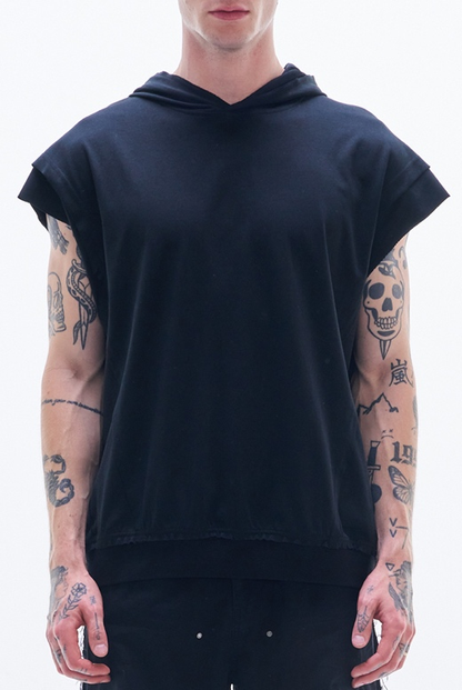 Raw Edge Sleeveless Hoodie