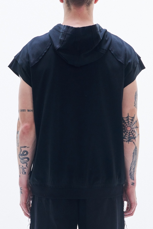 Raw Edge Sleeveless Hoodie