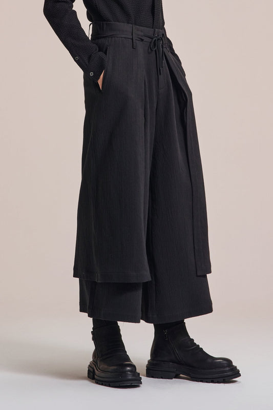 Crepe Cotton Layered Wide Pants