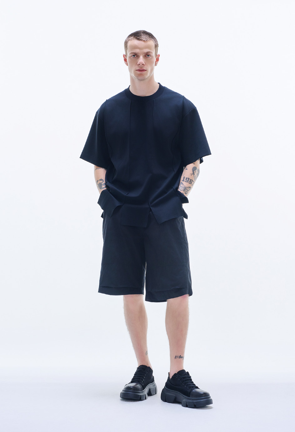 Pleated Bermuda Poly Cotton Shorts