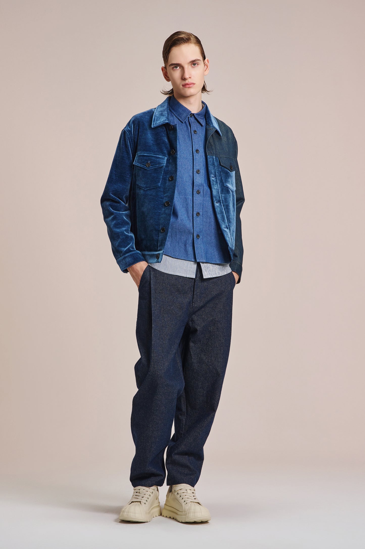 Jacket With Velvet Contrast Denim