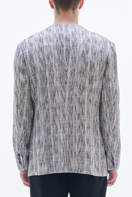 Cotton Tweed No-Collar Blazer
