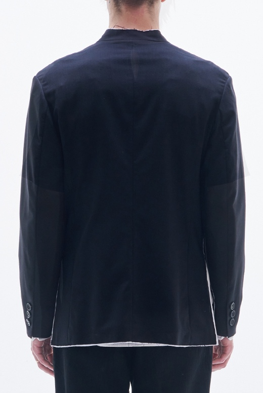 No-Collar Wool Blazer with Raw Edge
