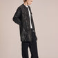 Crepe Zipper Long Jacket With Silver Brush Print