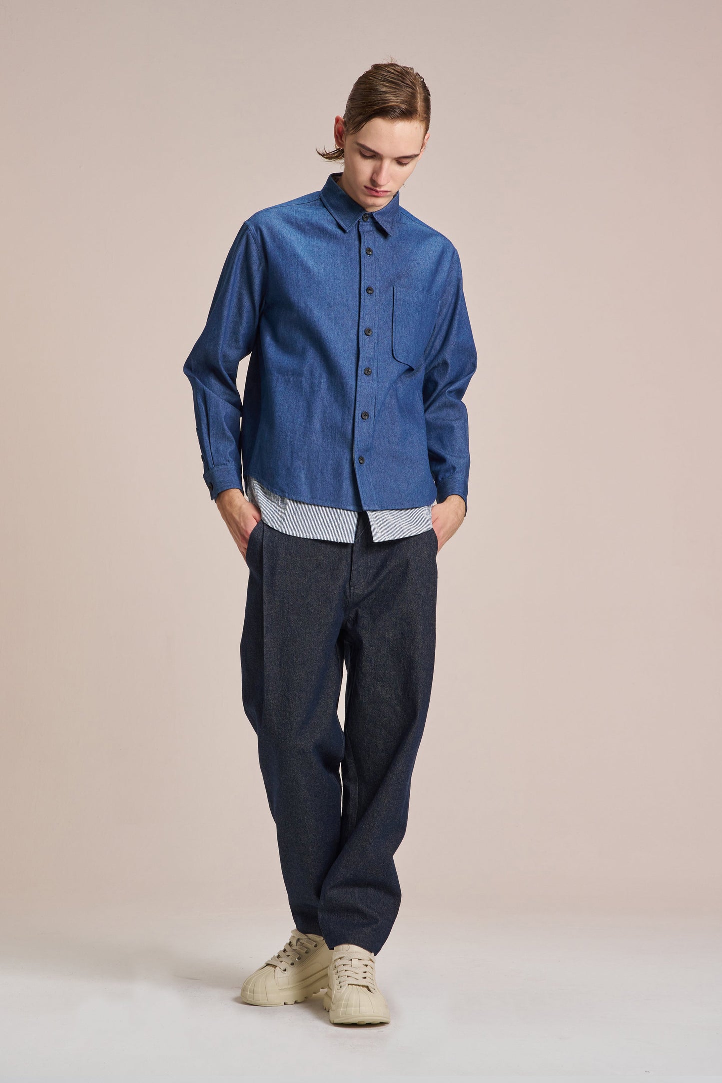 Denim Shirt WIth Layered Hem